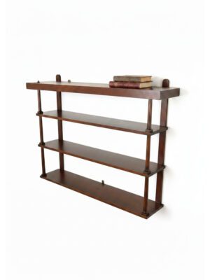 Antique Edwardian Solid Mahogany Three-Tier Wall Shelf | Elegant Sheraton Revival Hanging Plate Rack & Bookcase, c.1905