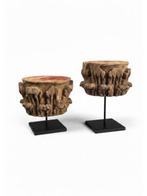 Decorative Antique Wooden Stands – Pair of Carved Corinthian Capitals