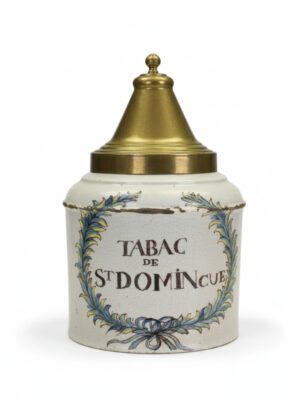 Fine 19th Century French Faience Blue & White Ceramic Tobacco Jar, ‘Tabac’