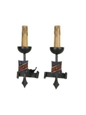 Fine Pair of 19th Century French Architectural Cast Iron Twin-Arm Wall Lights, c.1880