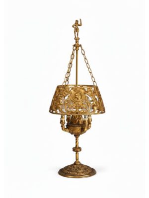 Antique 19th Century Dutch Bouillotte-Style Table Lamp with Suspended Shade