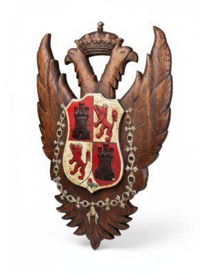 King Charles Spanish Toledo Coat of Arms – Hand-Carved Double-Headed Eagle Heraldic Shield
