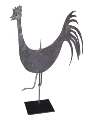 Large Antique French Folk Art Iron Cockerel Sculpture on Bespoke Stand, Circa 1890–1920