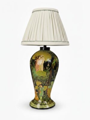 Indian Kashmiri Papier-Mâché Table Lamp with Hand-Decorated Romantic Scenes