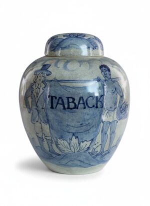Large Dutch Delft Blue & White Tobacco Jar 'TABACK' with Cover, Late 19th Century