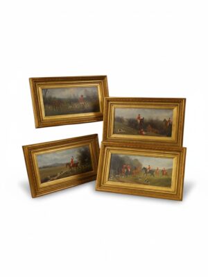 Set of Four Victorian Fox Hunting Oil Paintings by Charles Faulkner, Dated 1891