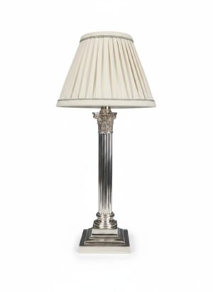 19th Century Silver-Plated Corinthian Column Oil Lamp