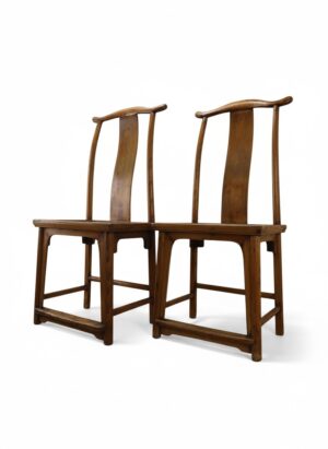 Pair of Chinese Elm High-Back Chairs, Qing Dynasty Style, Late 19th / Early 20th Century
