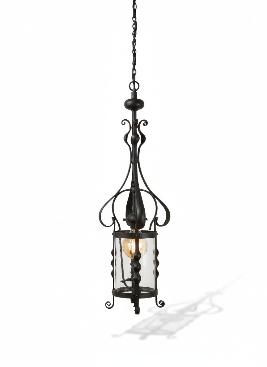 Large Arts & Crafts Hand-Forged Wrought Iron Country House Lantern, c.1880