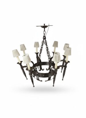 Large Hand-Forged Wrought Iron Eight-Light Chandelier, c.1920–1940