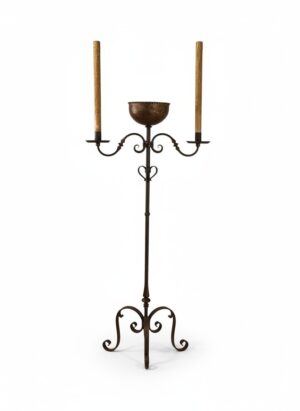 Early 20th Century French Hand-Forged Iron Twin-Light Standard Lamp