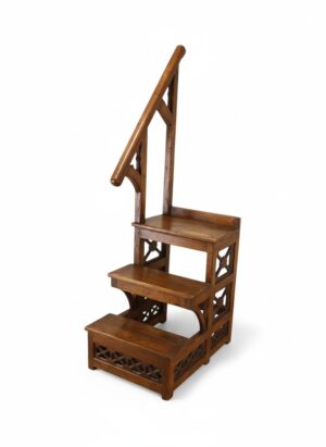 Early 20th Century English Solid Elm Library Steps with Handrail