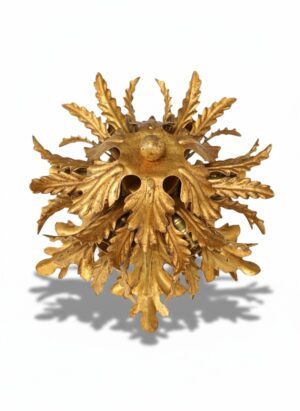 Mid-Century Italian Florentine Gilt Tole Six-Light Flush Mount Ceiling Light, c.1960