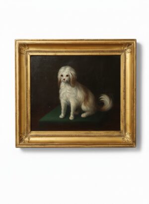 Fine 19th Century Portrait of a Small Companion Dog, Oil on Canvas