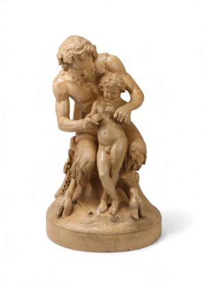 Théodore Hébert (1829–1913) – Pan Teaching a Young Faun to Play the Flute, French 19th Century Sculpture
