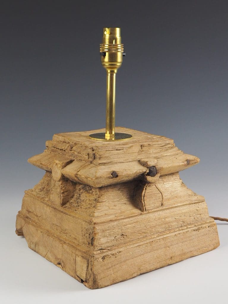 Unique Weathered Wood Aztec Temple Style Table Lamp