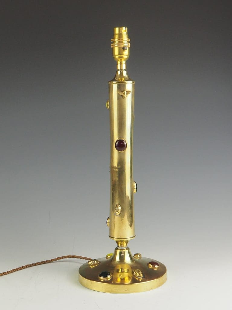 Antique Brass Table Lamp with Cabouchon Stones