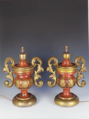 Pair of 19th Century Italian Hand Carved and Painted Table Lamps
