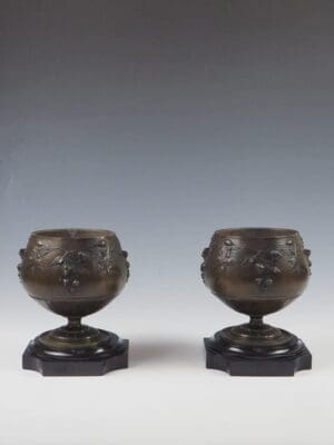 Pair of 19th Century Bronze and Marble Table Top Planters / Urns