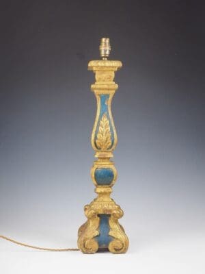 19th Century Italian Carved Polychrome Blue and Giltwood Table Lamp