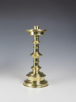English 19th Century Pierced Brass Castellated Candle Holder