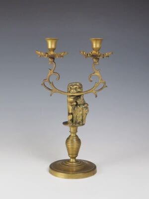 19th Century Dutch Brass Lion Candelabra Candle Holder