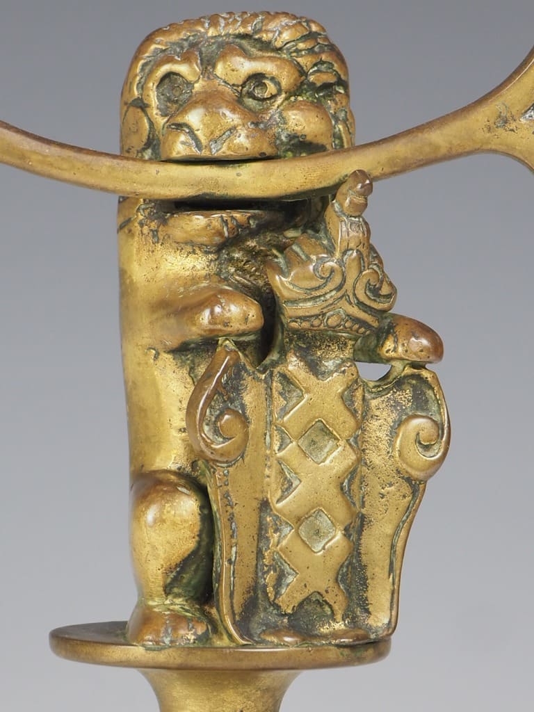 19th Century Dutch Brass Lion Candelabra Candle Holder