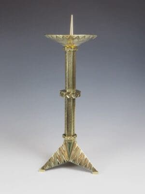 Antique French Brass Geometric Art Deco Pricket Candlestick