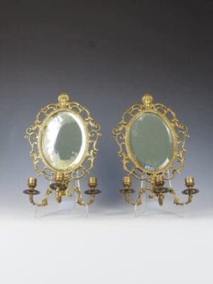Antique Candle Sconces - Antique Pair of Bronze Wall Sconce Mirrors