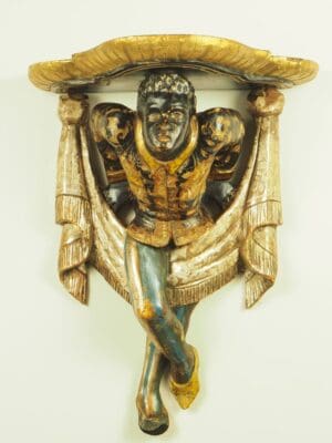 18th Century Carved Venetain Moro (Blackamoor) Giltwood Polychrome Wall Display Shelf