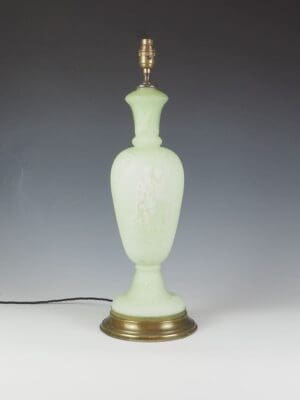 Antique Hand Painted Green Glass Table Lamp