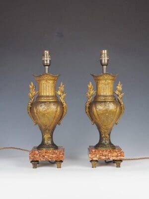 Antique French Gilt Marble Table Lamps (Pair)