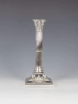 Elkington & Co 1901 Birmingham Sterling Silver Stamped Corinthium Column Candle Holder