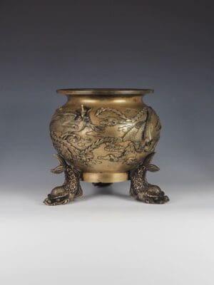 Meiji Period Japanesse Bronze Jardinere Stamped