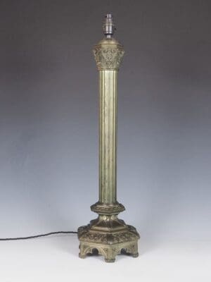 Antique Gothic Bronze Corinthian Column Table Lamp
