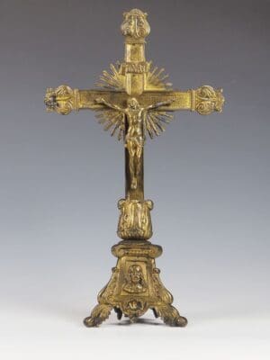 Antique Altar Gilt Bronze Crucifix Cross