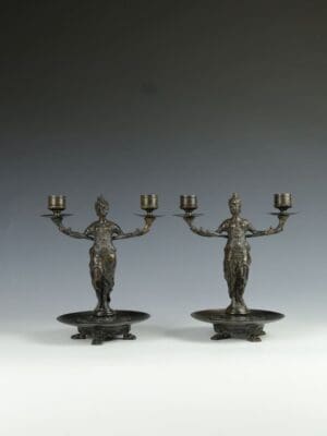 Antique Pair of Bronze Athena Candelabras by F. Souchal, Paris