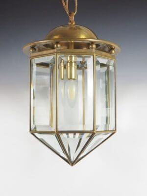 Adolf Loos 1890 Brass and Beveled Glass Octagonal Pendant Light