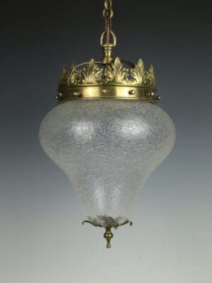 Antique Crown Pendant Light with Cracked Glass Teardrop Globe