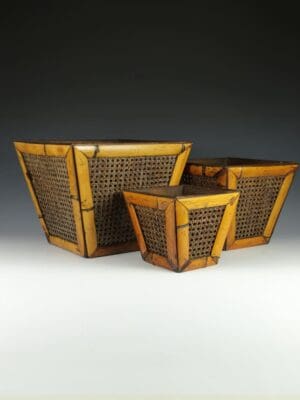 Elegant Antique Bamboo and Cane Planters (Set of 3)