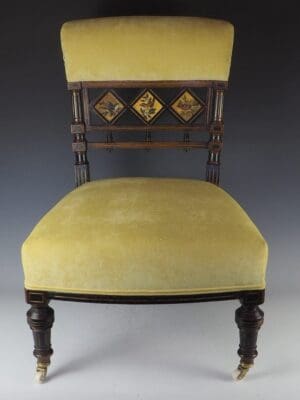 Aesthetic Movement Ebonised and Gilt Side Chair with Hand Painted Birds c.1870