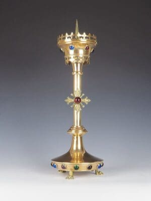 Antique Gothic Revival Church Candle Holder I Cabochon Stones