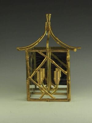 1930's French Maison Bagues Brass Faux Bamboo Wall Lantern