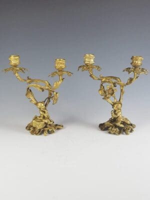 Pair of 19th Century Rococo Revival Ormolu Twin Light Candelabra