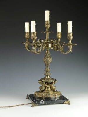 Antique Gilt Cherub 5 Light Candelabra Table Lamp