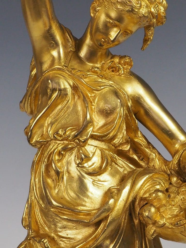 Antique Carrier-Beluese Gilt Bronze Lady Oil Lamp Signed