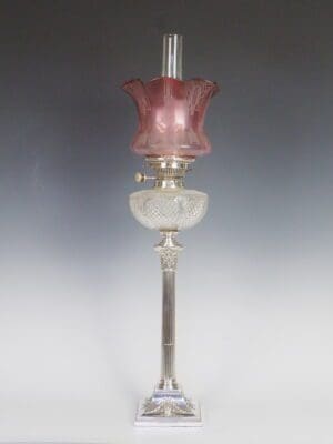 English Antique Hinks and Sons Silver Plate Oil Lamp