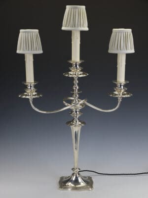 An Impressive English Silver-Plated Table Candelabrum Table Lamp
