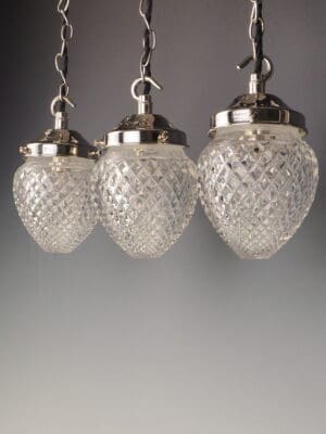 Set of 3 Edwardian Antique Cut Glass Pendant Lights – Elegant Vintage Ceiling Fixtures