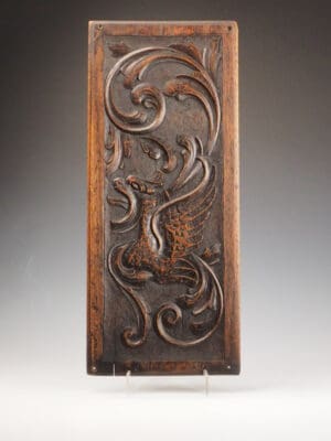 Antique 17th-Century English Oak Carved Panel with Griffin Motif – Wall Decoration c.1640